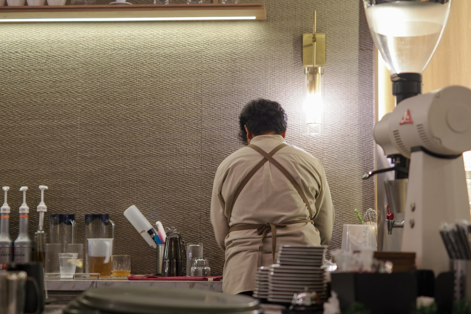 A flat white on the counter